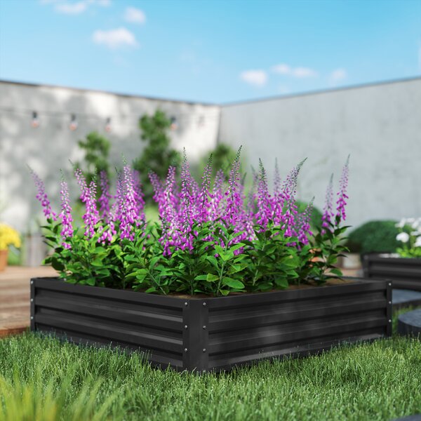 Outsunny Raised Garden Bed Box with Weatherized Steel Frame for Vegetables, Flowers, & Herbs, 120 x 120 x 30cm, Grey Aosom UK