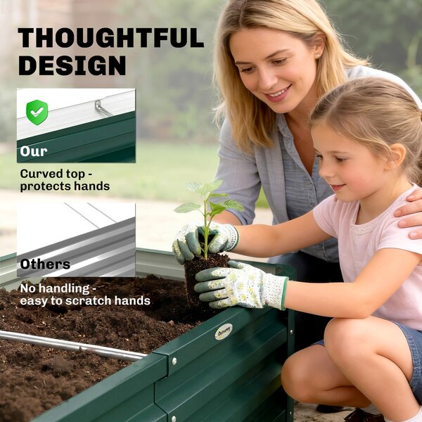 Outsunny Raised Beds for Garden, Galvanized Outdoor Planters, for Herbs and Vegetables, Use for Patio, Backyard, Balcony, Green Aosom UK