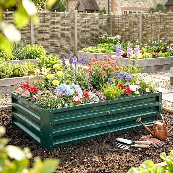 Outsunny Raised Beds for Garden, Galvanized Outdoor Planters, for Herbs and Vegetables, Use for Patio, Backyard, Balcony, Green Aosom UK