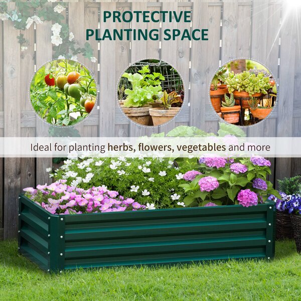 Outsunny Raised Beds for Garden, Galvanized Outdoor Planters, for Herbs and Vegetables, Use for Patio, Backyard, Balcony, Green Aosom UK