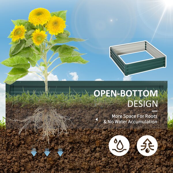 Outsunny Raised Garden Bed Metal Planter Box for plants, flowers and other vegetation, 120x120x30cm, Green Aosom UK