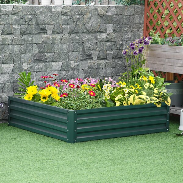 Outsunny Raised Garden Bed Metal Planter Box for plants, flowers and other vegetation, 120x120x30cm, Green Aosom UK