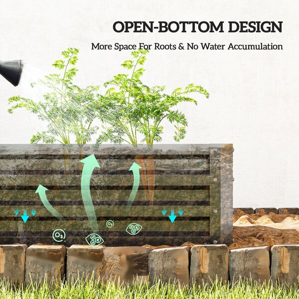 Outsunny Galvanised Raised Garden Beds: Outdoor Herb & Vegetable Planters for Patio, Backyard & Balcony, Grey Aosom UK