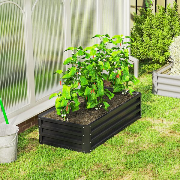 Outsunny Galvanised Raised Garden Beds: Outdoor Herb & Vegetable Planters for Patio, Backyard & Balcony, Grey Aosom UK