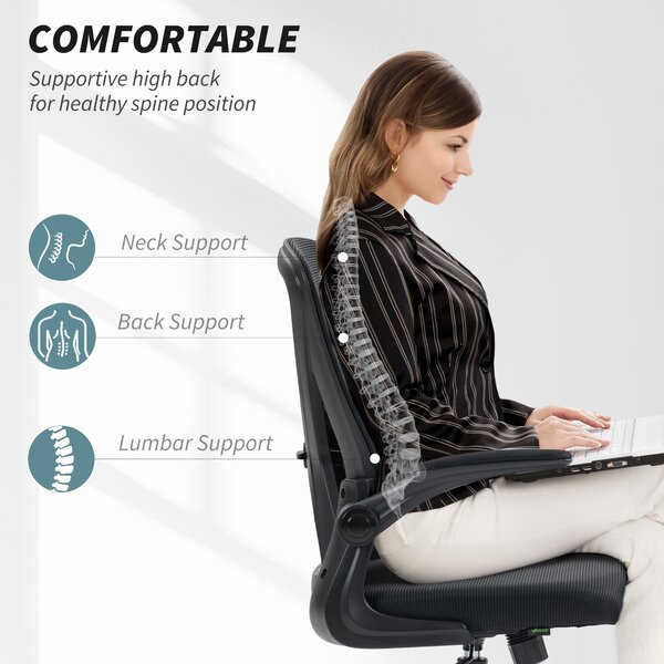 Vinsetto Mesh Office Chair Mesh with Flip-up Armrests, Lumbar Support, Swivel Wheels, Ergonomic Desk Chair, Black Aosom UK