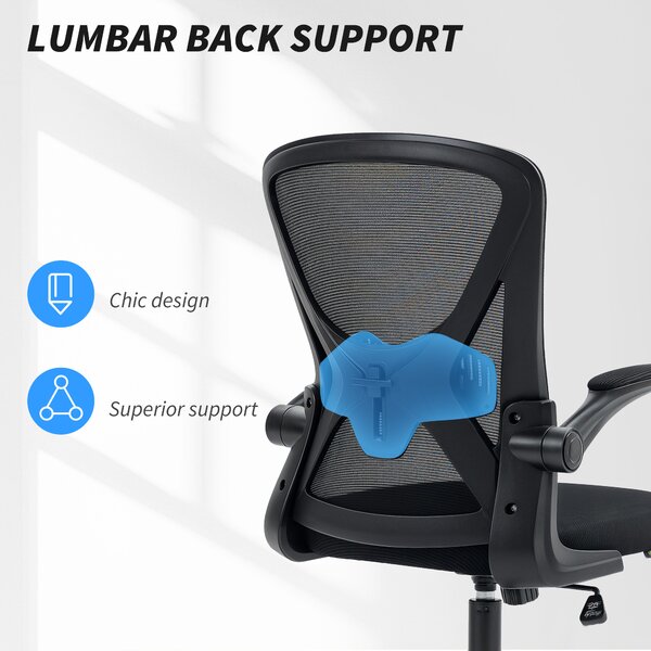 Vinsetto Mesh Office Chair Mesh with Flip-up Armrests, Lumbar Support, Swivel Wheels, Ergonomic Desk Chair, Black Aosom UK