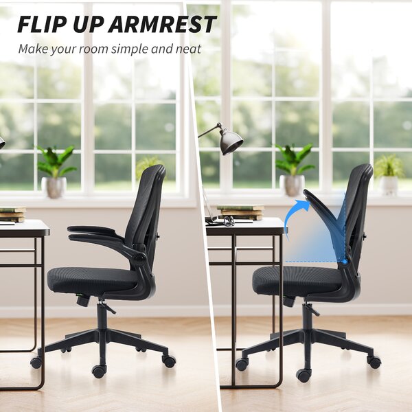 Vinsetto Mesh Office Chair Mesh with Flip-up Armrests, Lumbar Support, Swivel Wheels, Ergonomic Desk Chair, Black Aosom UK