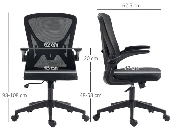 Vinsetto Mesh Office Chair Mesh with Flip-up Armrests, Lumbar Support, Swivel Wheels, Ergonomic Desk Chair, Black Aosom UK