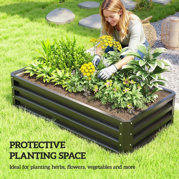 Outsunny Galvanised Raised Garden Beds: Outdoor Herb & Vegetable Planters for Patio, Backyard & Balcony, Grey Aosom UK