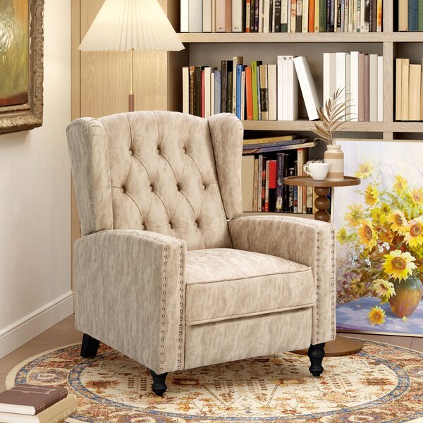 HOMCOM Studded Upholstered Reclining Armchair w/ Retractable Footrest Beige