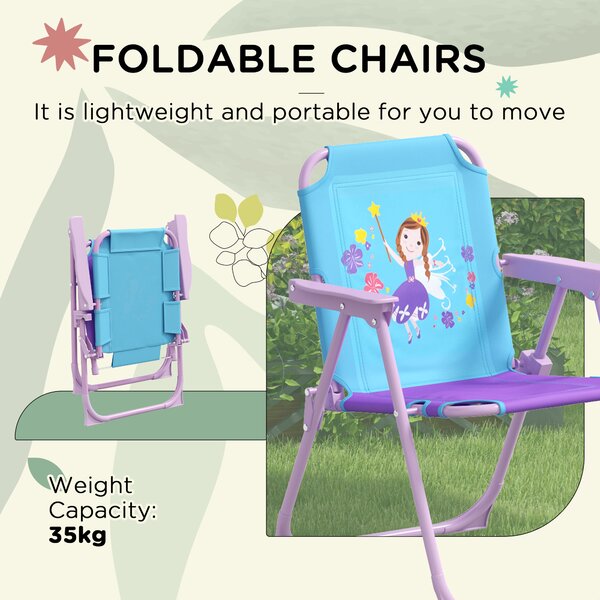 Outsunny Kids Picnic Table and Chair Set, Fairy Themed Outdoor Garden Furniture w/ Foldable Chairs, Adjustable Parasol Aosom UK