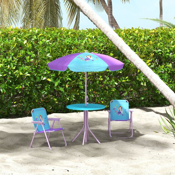 Outsunny Kids Picnic Table and Chair Set, Fairy Themed Outdoor Garden Furniture w/ Foldable Chairs, Adjustable Parasol Aosom UK