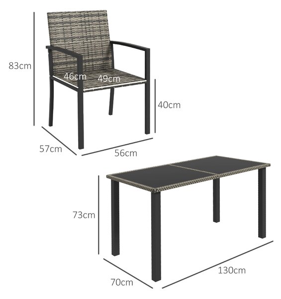 Outsunny Outdoor Dining Set 5 Pieces Patio Conservatory with Tempered Glass Tabletop,4 Dining Chairs - Mixed Grey