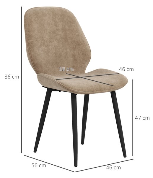 HOMCOM Velvet Dining Chairs, Set of 2 Dining Room Chairs with Metal Legs for Living Room, Dining Room, Light Brown