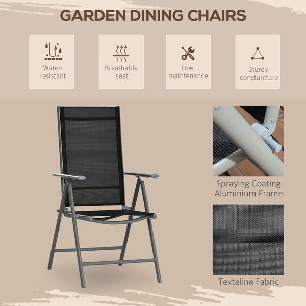 Outsunny 7 Piece Garden Dining Set, Outdoor Table & 6 Reclining Chairs with Breathable Mesh Seats, Tempered Glass Top Patio Furniture Set Aosom UK