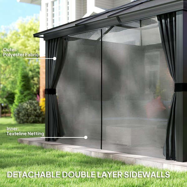 Outsunny 3 x 3.6m Hardtop Gazebo w/ UV Resistant Polycarbonate Roof & Aluminium Frame, Garden Pavilion with Mosquito Netting and Curtains Aosom UK