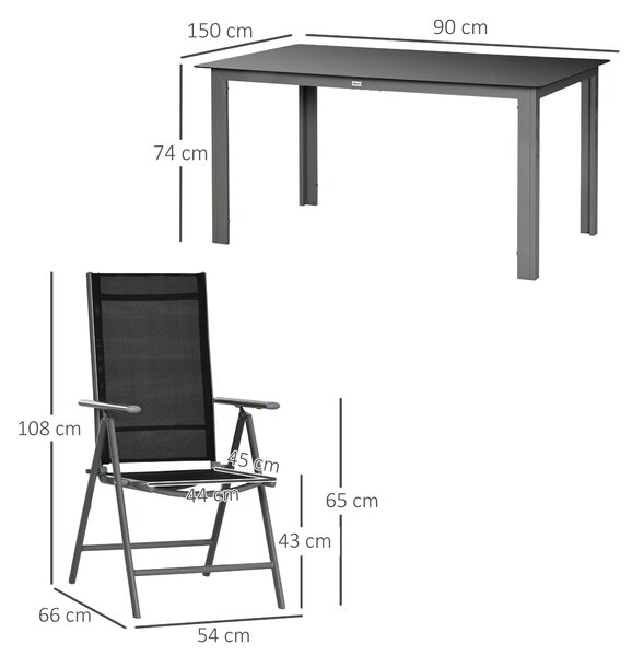 Outsunny 7 Piece Garden Dining Set, Outdoor Table & 6 Reclining Chairs with Breathable Mesh Seats, Tempered Glass Top Patio Furniture Set Aosom UK