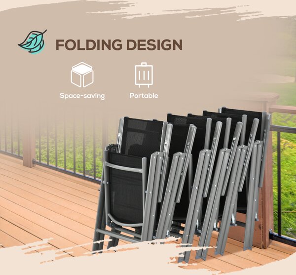 Outsunny 7 Piece Garden Dining Set, Outdoor Table & 6 Reclining Chairs with Breathable Mesh Seats, Tempered Glass Top Patio Furniture Set Aosom UK