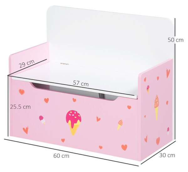 ZONEKIZ Dual-Purpose Toy Chest: Wooden Storage Bench with Safety Mechanism, Pretty in Pink Aosom UK