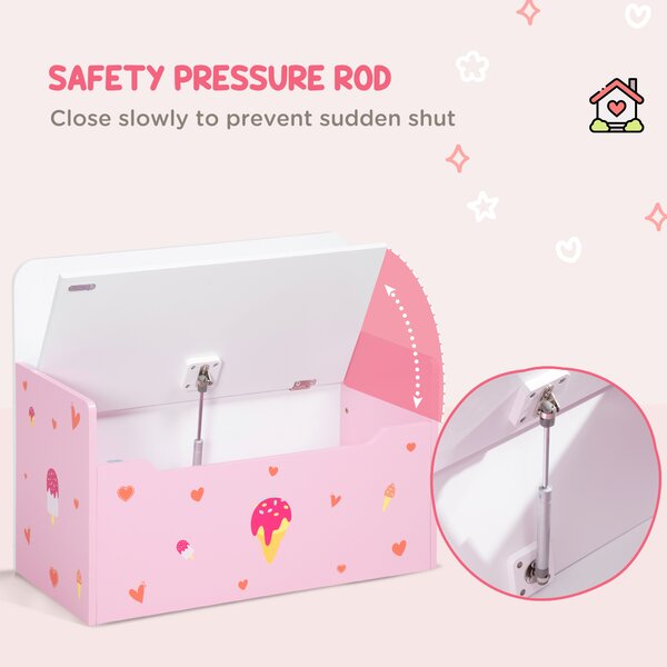 ZONEKIZ Dual-Purpose Toy Chest: Wooden Storage Bench with Safety Mechanism, Pretty in Pink Aosom UK