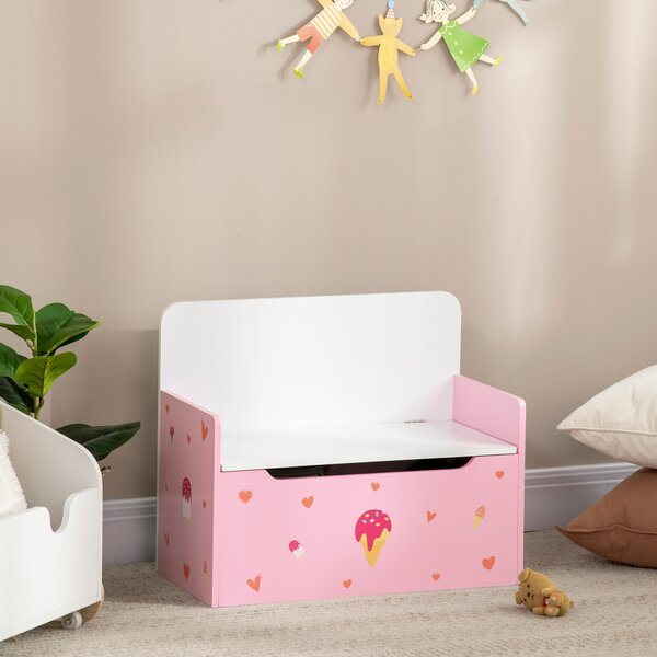 ZONEKIZ Dual-Purpose Toy Chest: Wooden Storage Bench with Safety Mechanism, Pretty in Pink Aosom UK