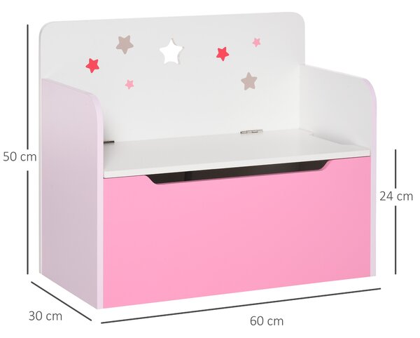 HOMCOM Kids Wooden Toy Storage Chest Chair 2 in 1 Design with Gas Stay Bar Safety Hinges Lid 60 x 30 x 50cm Pink Aosom UK