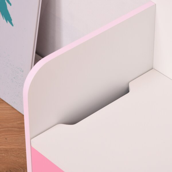 HOMCOM Kids Wooden Toy Storage Chest Chair 2 in 1 Design with Gas Stay Bar Safety Hinges Lid 60 x 30 x 50cm Pink Aosom UK