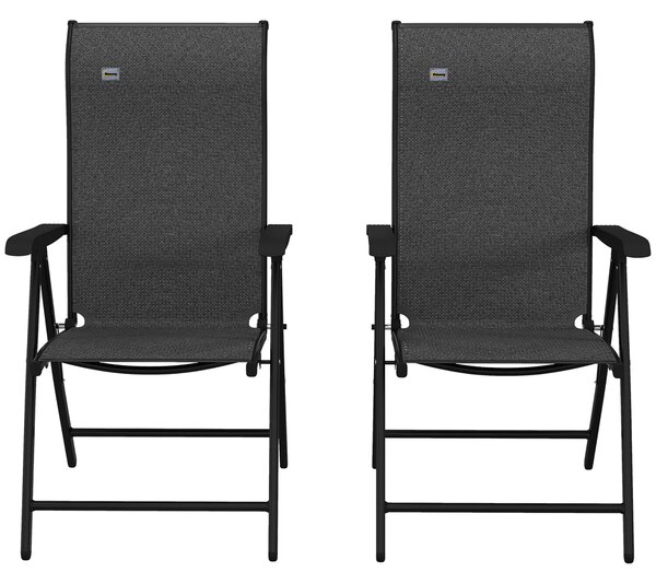 Outsunny Set of 2 Outdoor Wicker Folding Chairs, Patio PE Rattan Dining Armrests Chair set with 7 Levels Adjustable Backrest, for Camping Aosom UK