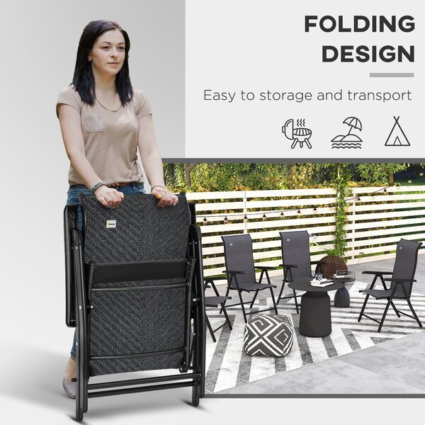 Outsunny Rattan Folding Chair Set, 4 Pcs, Adjustable Backrest, Outdoor Patio Furniture, Lawn Seating, Brown Aosom UK