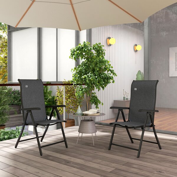 Outsunny Set of 2 Outdoor Wicker Folding Chairs, Patio PE Rattan Dining Armrests Chair set with 7 Levels Adjustable Backrest, for Camping Aosom UK