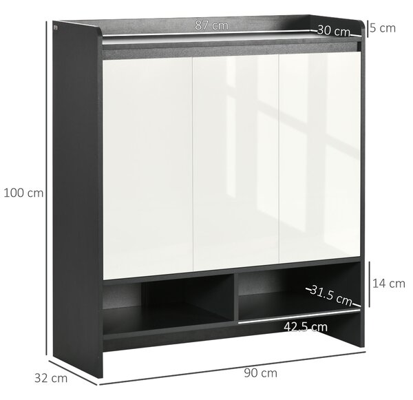 HOMCOM High Gloss Grey Shoe Cabinet, White Doors, Open Shelves, Hallway Storage Organizer for 24 Pairs Aosom UK