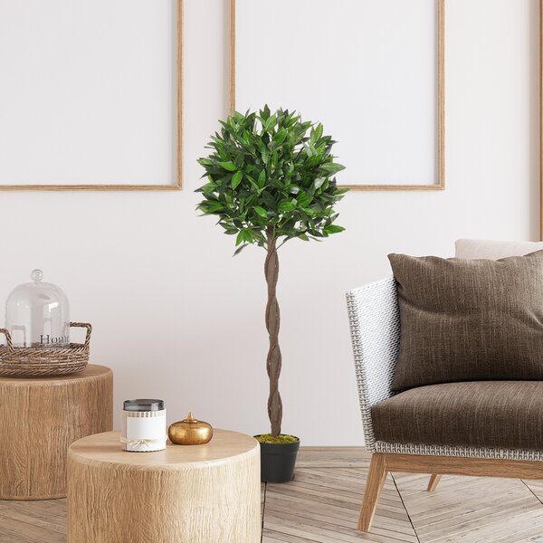 Outsunny Artificial Topiary Bay Laurel Ball Trees, Set of 2, Decorative Plant with Nursery Pot, for Indoor Outdoor Use, 120cm Aosom UK