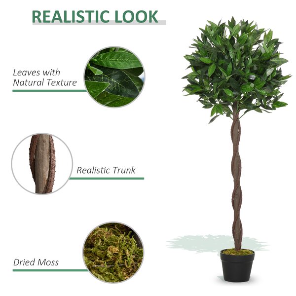 Outsunny Artificial Topiary Bay Laurel Ball Trees, Set of 2, Decorative Plant with Nursery Pot, for Indoor Outdoor Use, 120cm Aosom UK