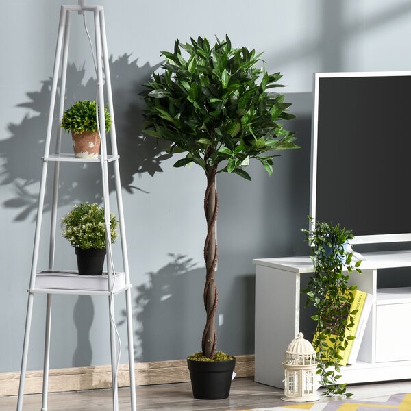 Outsunny Artificial Topiary Bay Laurel Ball Trees, Set of 2, Decorative Plant with Nursery Pot, for Indoor Outdoor Use, 120cm Aosom UK