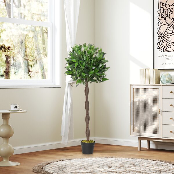 Outsunny Artificial Topiary Bay Laurel Ball Trees, Set of 2, Decorative Plant with Nursery Pot, for Indoor Outdoor Use, 120cm Aosom UK
