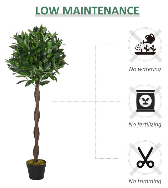 Outsunny Artificial Topiary Bay Laurel Ball Trees, Set of 2, Decorative Plant with Nursery Pot, for Indoor Outdoor Use, 120cm Aosom UK