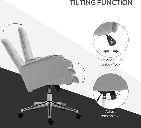Vinsetto Linen Computer Desk Chair with Armrest, Modern Swivel Chair with Adjustable Height, Home Office Chair, Light Grey Aosom UK