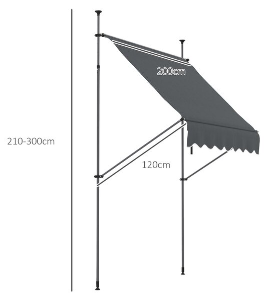 Outsunny 2 x 1.2m Retractable Awning, Free Standing Patio Sun Shade Shelter, UV Resistant, for Window and Door, Dark Grey Aosom UK