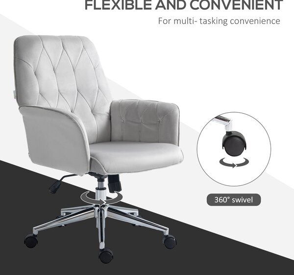 Vinsetto Linen Computer Desk Chair with Armrest, Modern Swivel Chair with Adjustable Height, Home Office Chair, Light Grey Aosom UK