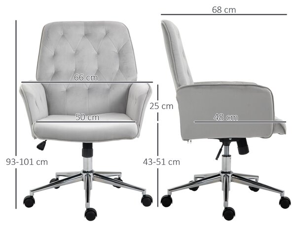 Vinsetto Linen Computer Desk Chair with Armrest, Modern Swivel Chair with Adjustable Height, Home Office Chair, Light Grey Aosom UK