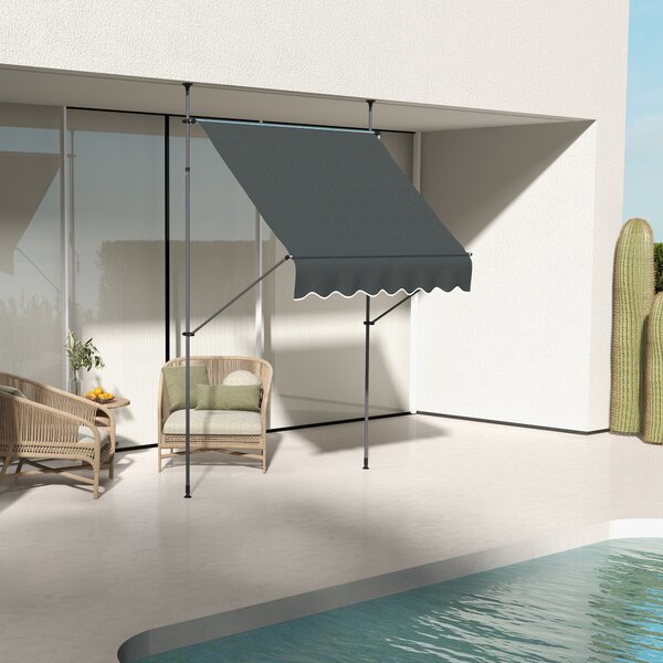 Outsunny 2 x 1.2m Retractable Awning, Free Standing Patio Sun Shade Shelter, UV Resistant, for Window and Door, Dark Grey Aosom UK