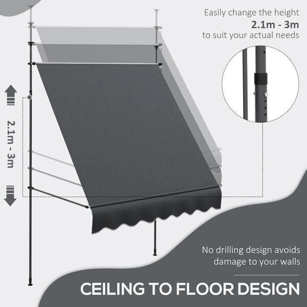 Outsunny 2 x 1.2m Retractable Awning, Free Standing Patio Sun Shade Shelter, UV Resistant, for Window and Door, Dark Grey Aosom UK