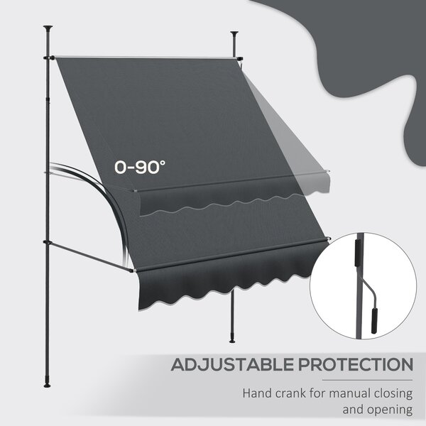 Outsunny 2 x 1.2m Retractable Awning, Free Standing Patio Sun Shade Shelter, UV Resistant, for Window and Door, Dark Grey Aosom UK