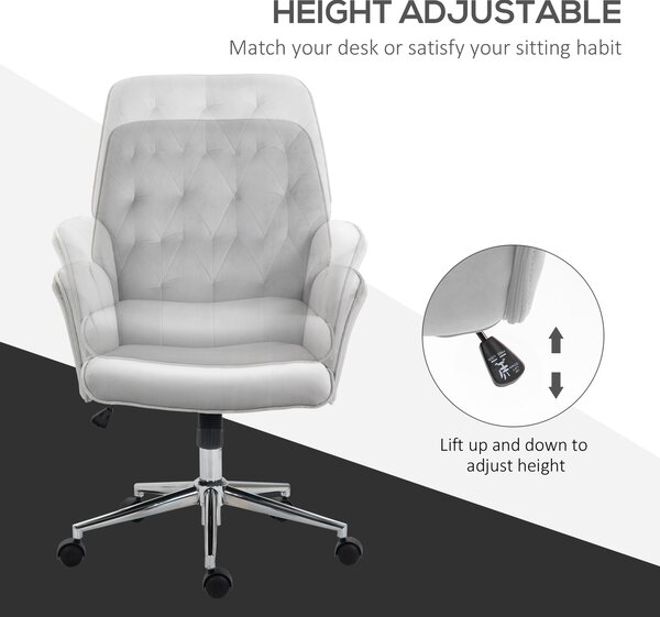 Vinsetto Linen Computer Desk Chair with Armrest, Modern Swivel Chair with Adjustable Height, Home Office Chair, Light Grey Aosom UK