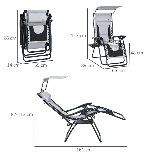 Outsunny Zero Gravity Garden Loungers, Folding Reclining Patio Chair with Shade Cover, Cup Holder and Headrest for Poolside, Camping, Grey Aosom UK