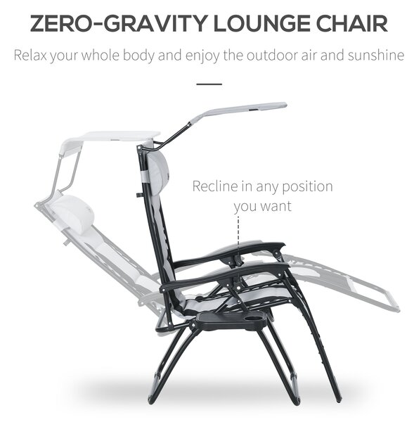 Outsunny Zero Gravity Garden Loungers, Folding Reclining Patio Chair with Shade Cover, Cup Holder and Headrest for Poolside, Camping, Grey Aosom UK
