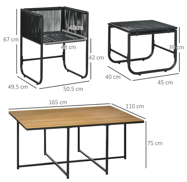 Outsunny Patio 11 PCs PE Rattan Dining Set, Garden Round Wicker 10-seater Table & Chair Sets, with Wood Grain Plastic Top, Space-saving Design Black