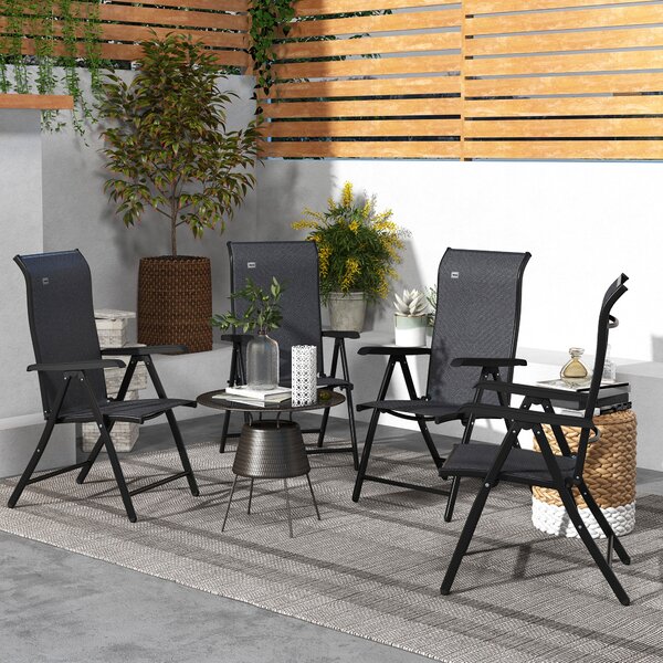 Outsunny Rattan Folding Chair Set, 4 Pcs, Adjustable Backrest, Outdoor Patio Furniture, Lawn Seating, Brown Aosom UK