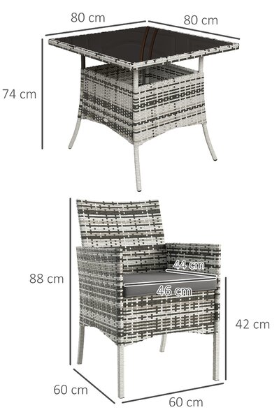 Outsunny Outdoor Dining Set 5 Pieces Patio Conservatory with Tempered Glass Tabletop, 4 Dining Armchairs - Grey