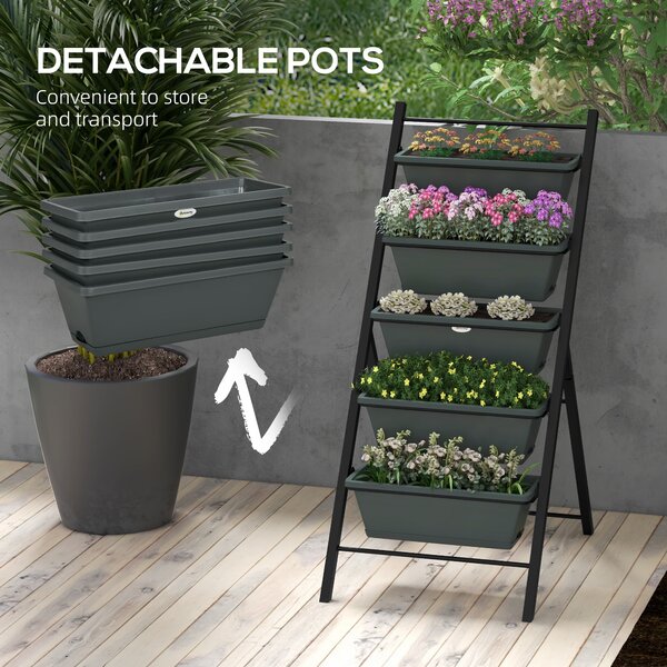 Outsunny Vertical Veggie Villa: 5-Tier Raised Planter for Outdoor Herbs & Blooms, Grey Aosom UK